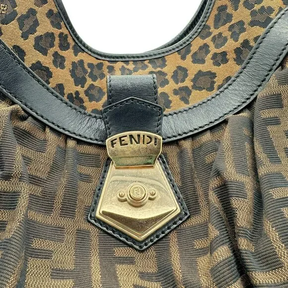 Fendi Zucca Monogram & Leopard Print Tote Bag - Picture 4 of 8